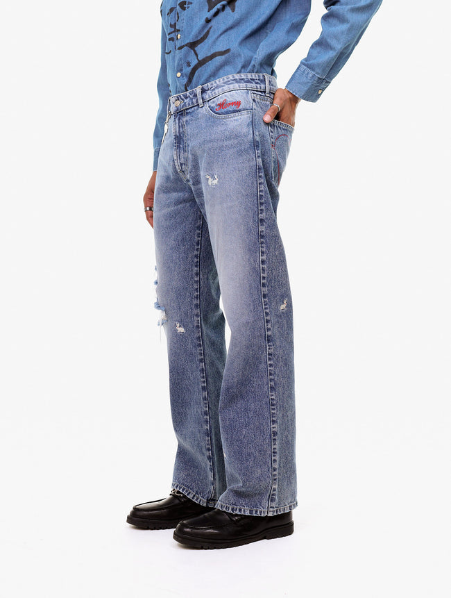 Carne Bollente Bell Bottom Bunny Jeans - Blue