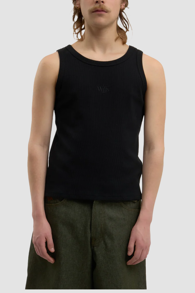Walk in Paris Waffle Tank Top - Black