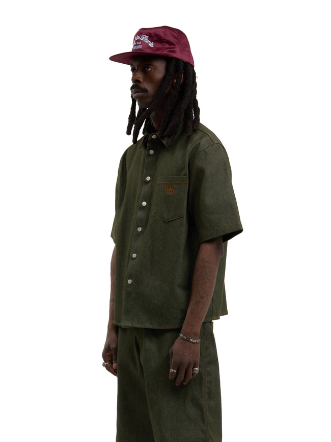 Walk in Paris Short Sleeve Raw Denim Shirt - Green
