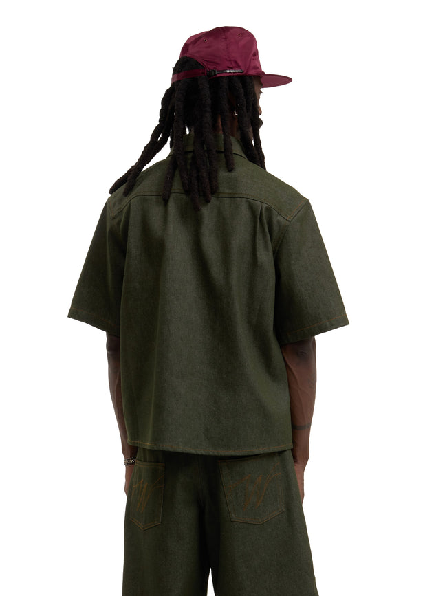 Walk in Paris Short Sleeve Raw Denim Shirt - Green