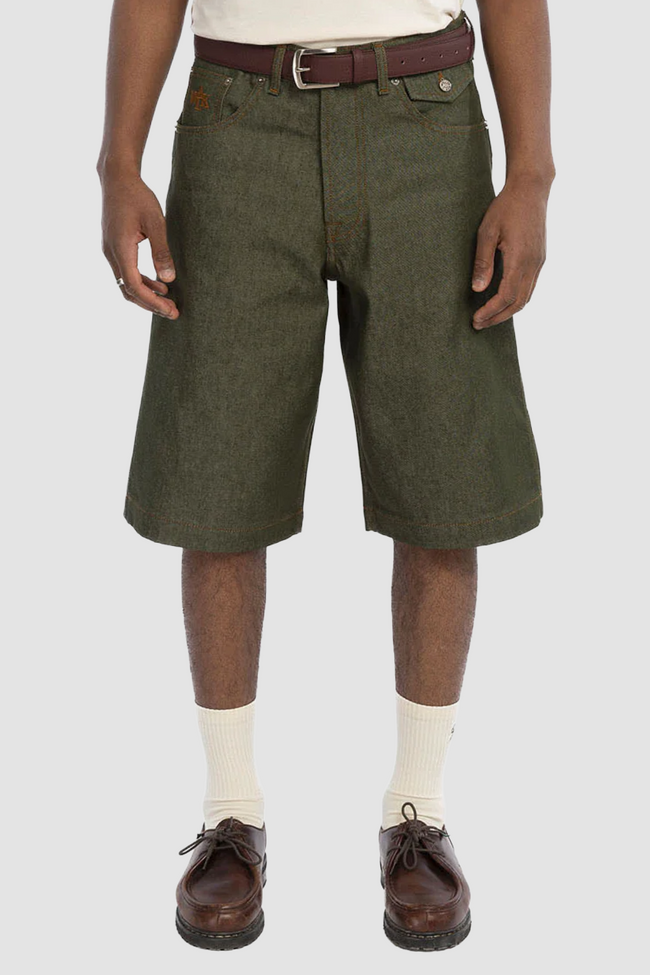 Walk in Paris Baggy Raw Denim Shorts - Green