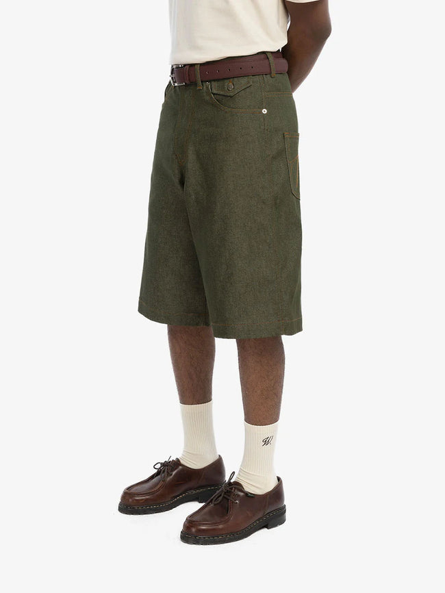 Walk in Paris Baggy Raw Denim Shorts - Green
