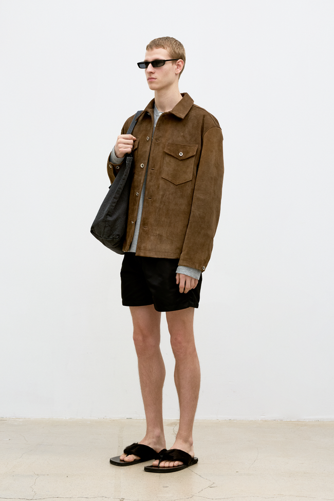COOR Suede Two-Tone Button Jacket - Camel