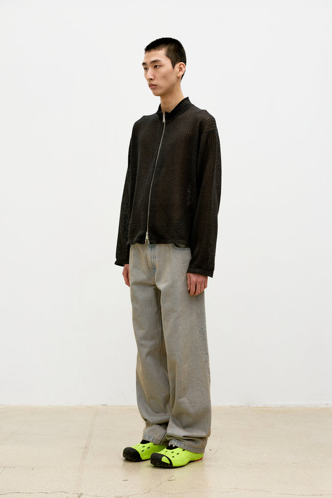 COOR Linen Blend Stand Up Collar Sweater - Charcoal