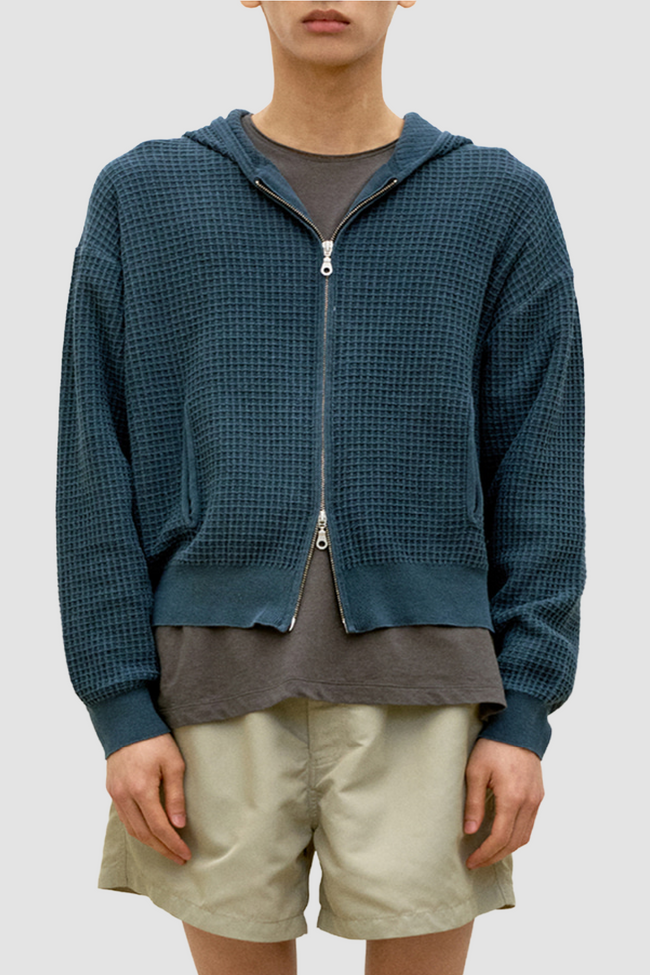 COOR Waffle Cotton Colour Dyed Hoodie - Navy