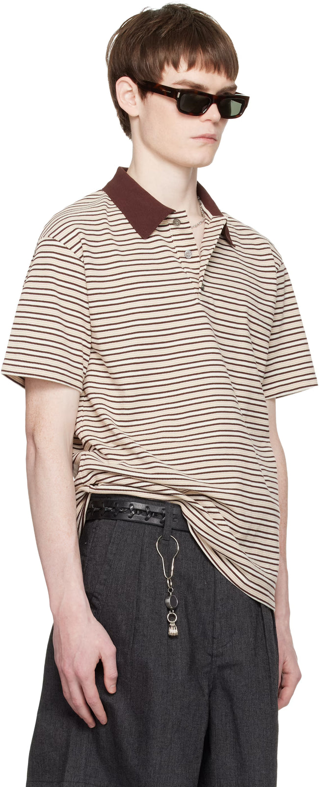 COOR Multi-Pin Stripe Polo - Brown