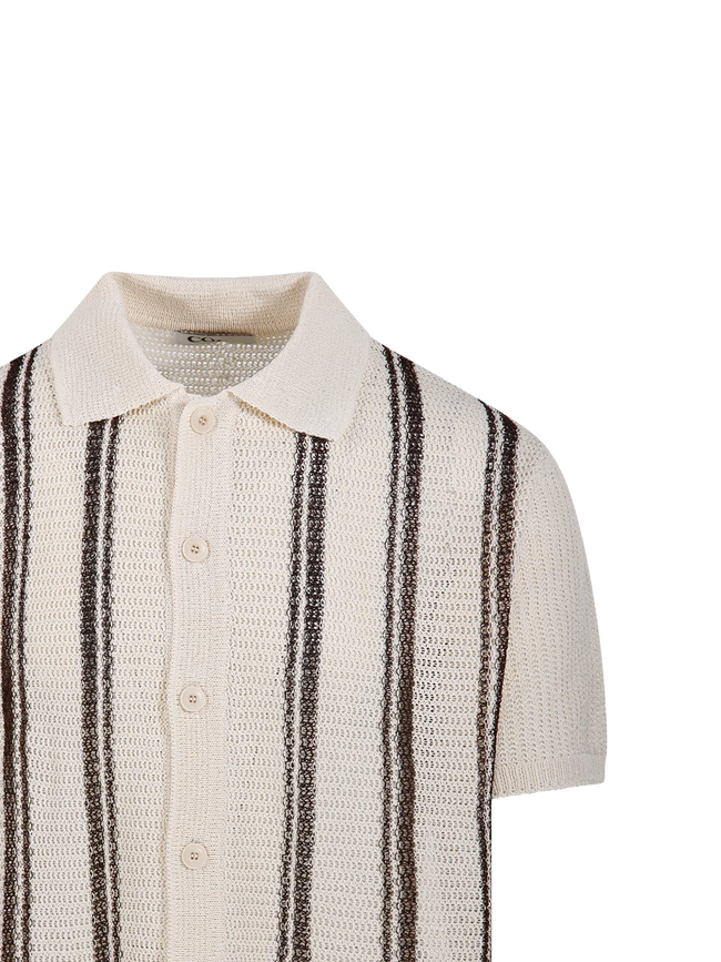 COOR Double Pin Striped Polo - Ivory