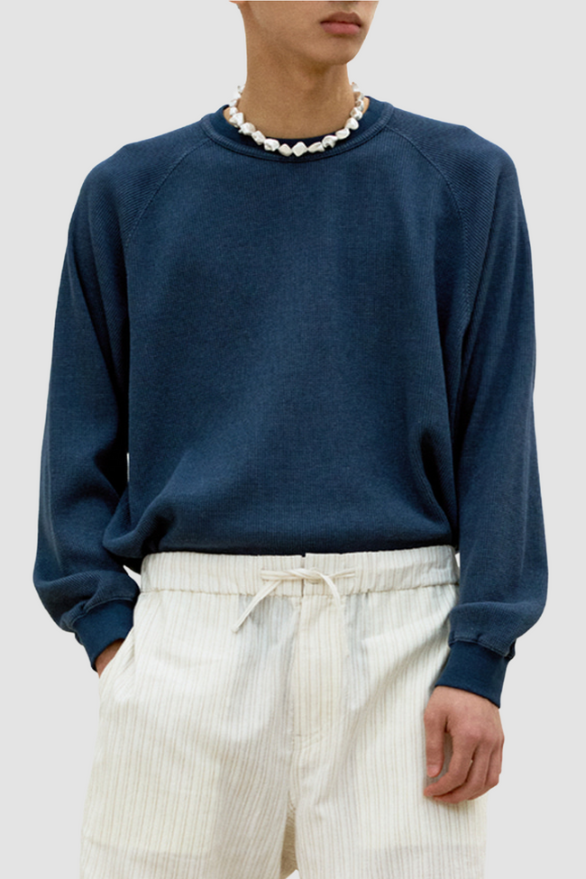 COOR Garment Dyed Waffle L/S Tee - Navy