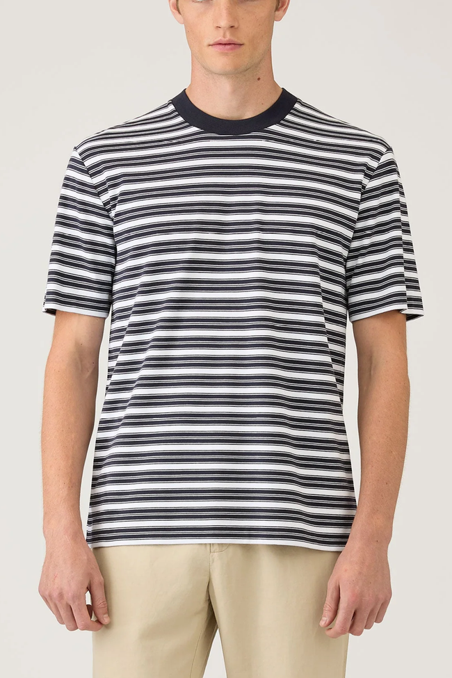 Sunspel Relaxed Fit Heavyweight Stripe Tee - White/Navy