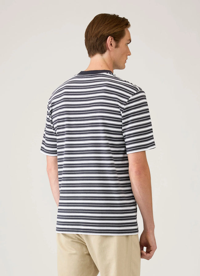 Sunspel Relaxed Fit Heavyweight Stripe Tee - White/Navy