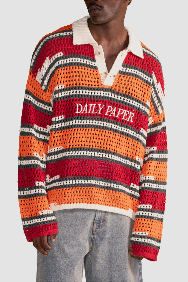 Daily Paper Kente Stripe Knit Polo - Red