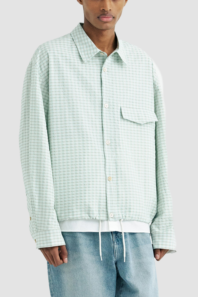 Solid Homme Layered Check Shirt - Green