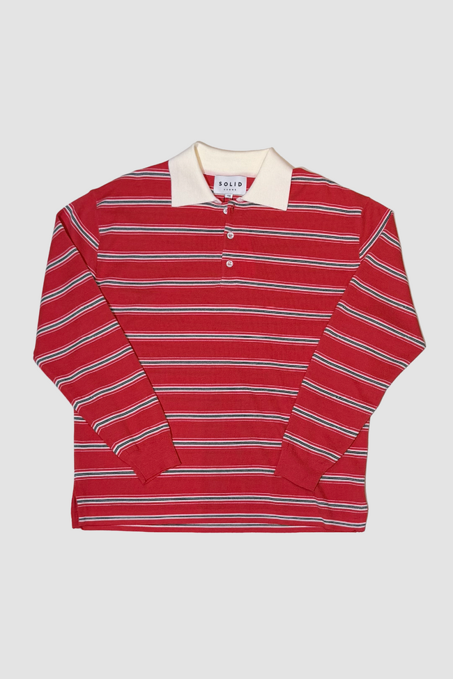 Solid Homme Stripe LS Wool Polo - Red