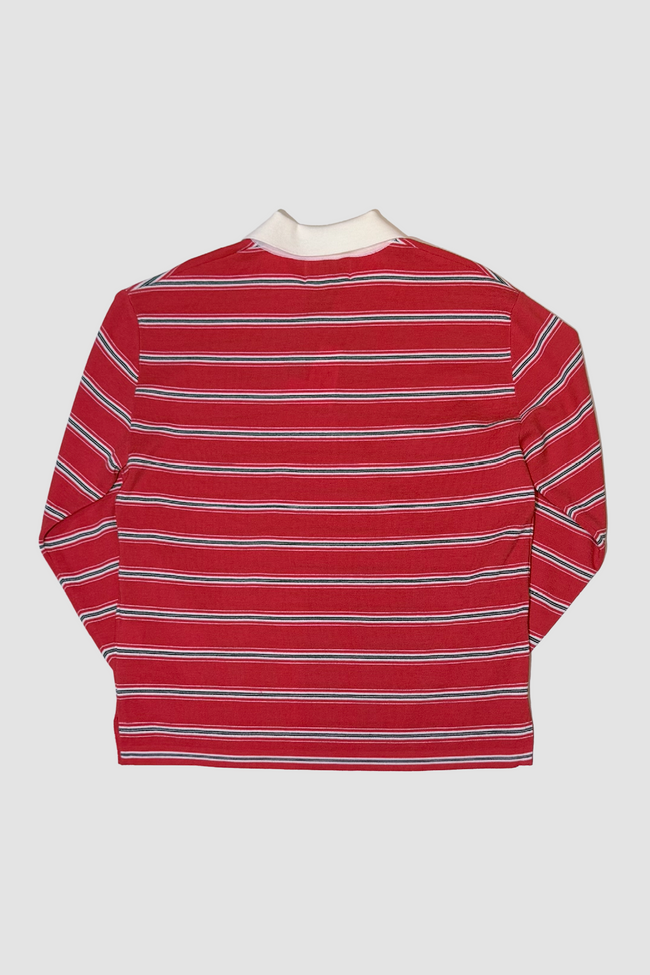 Solid Homme Stripe LS Wool Polo - Red