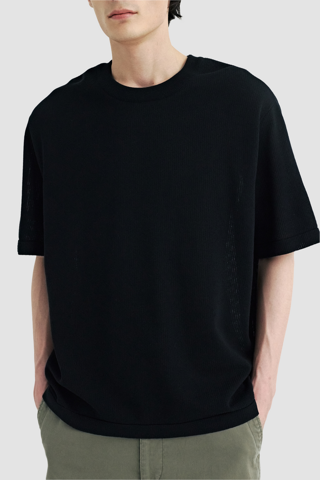 Solid Homme Solid Knit Back Logo Tee - Black