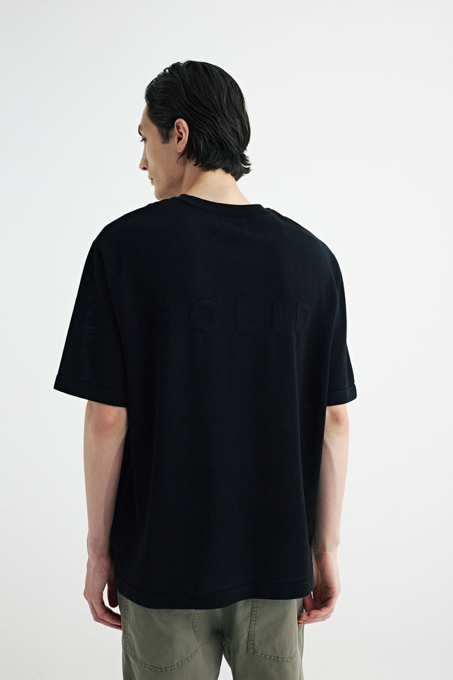 Solid Homme Solid Knit Back Logo Tee - Black