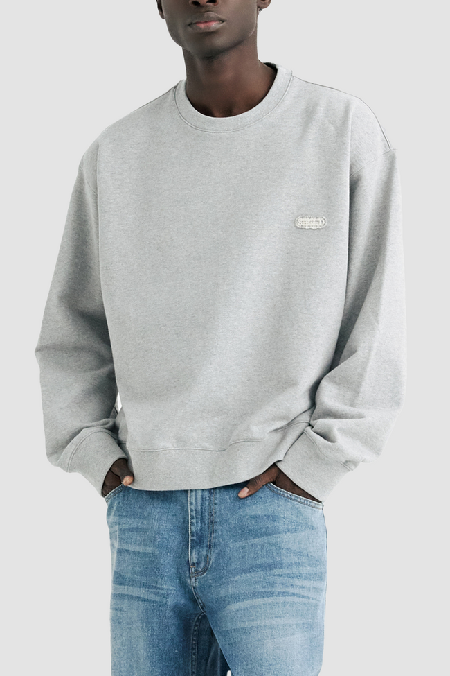 Solid Homme Patch Back Logo Crewneck - Grey