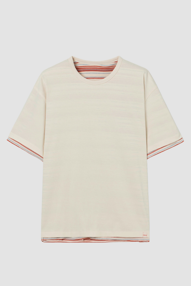 Solid Homme Inside Stripe Reversible Tee - Cream