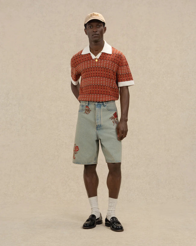 Drôle de Monsieur Brodé Fleurs Denim Shorts - Dusty