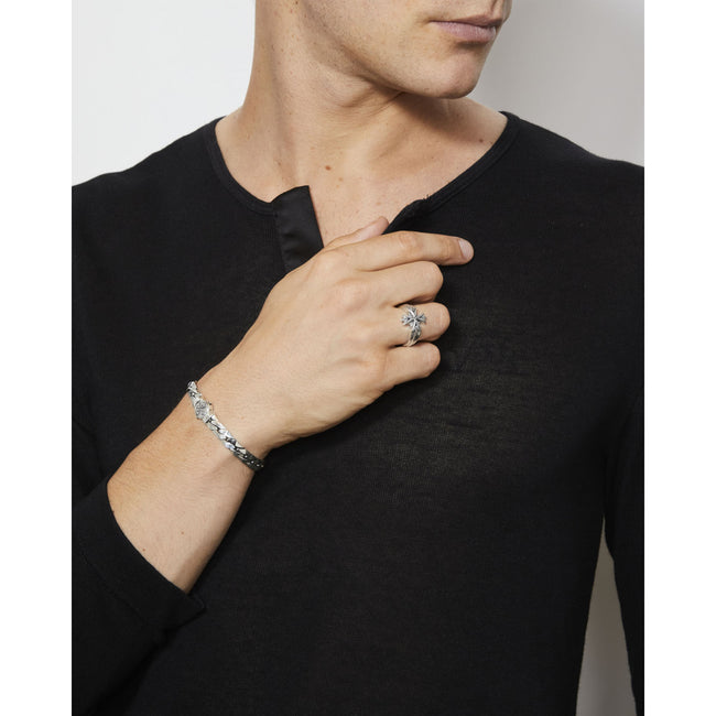 Emanuele Bicocchi Herringbone Chain Logo Bracelet - Silver