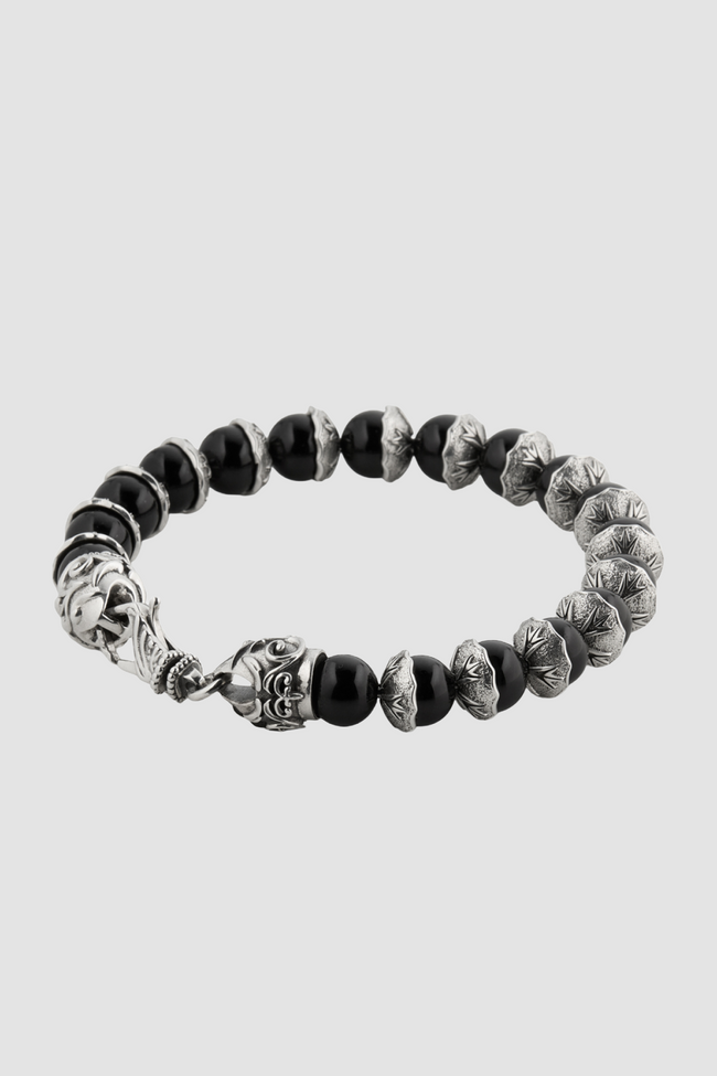 Emanuele Bicocchi Logo Shield Beaded Bracelet - Silver