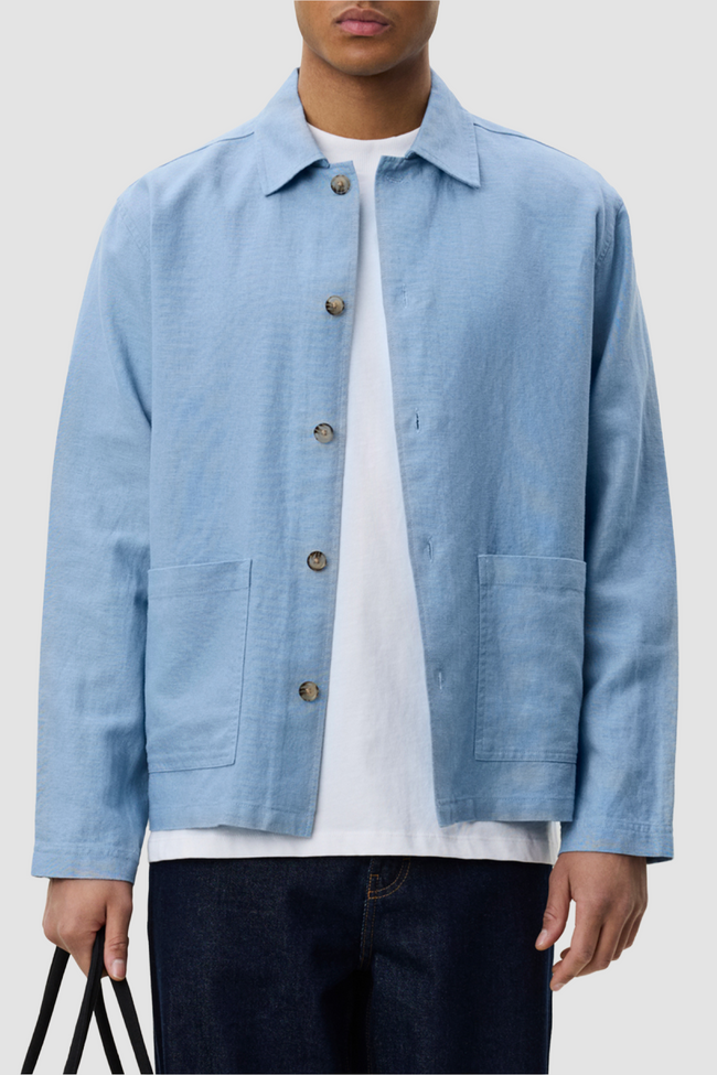 Les Deux Linen Overshirt - Faded Denim Blue