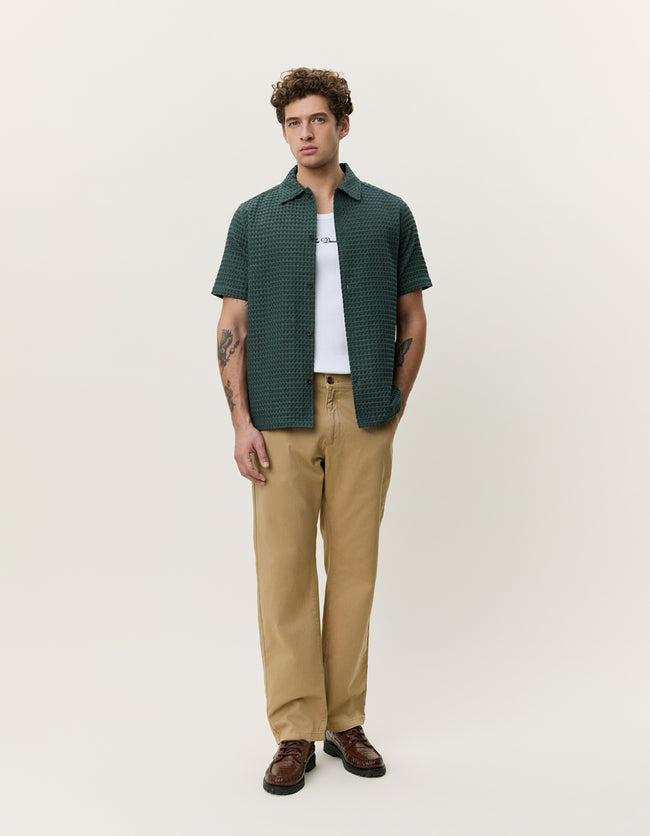 Les Deux Check Seersucker Shirt - Pine Green