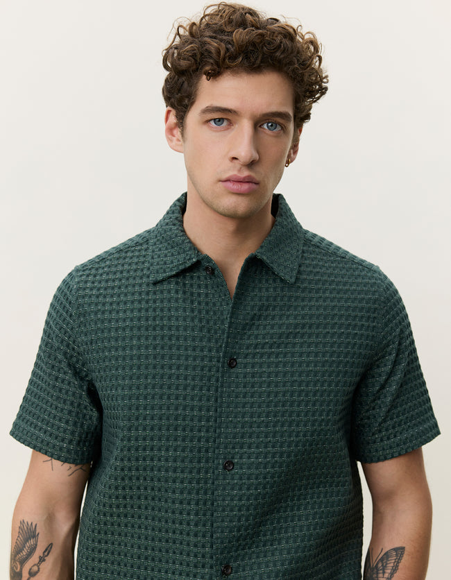 Les Deux Check Seersucker Shirt - Pine Green