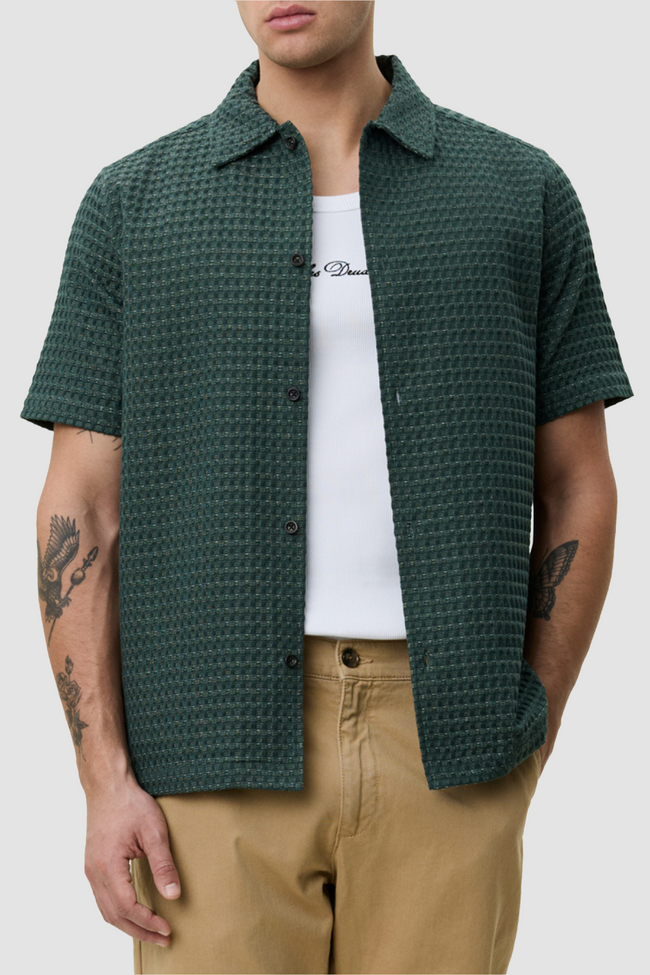 Les Deux Check Seersucker Shirt - Pine Green