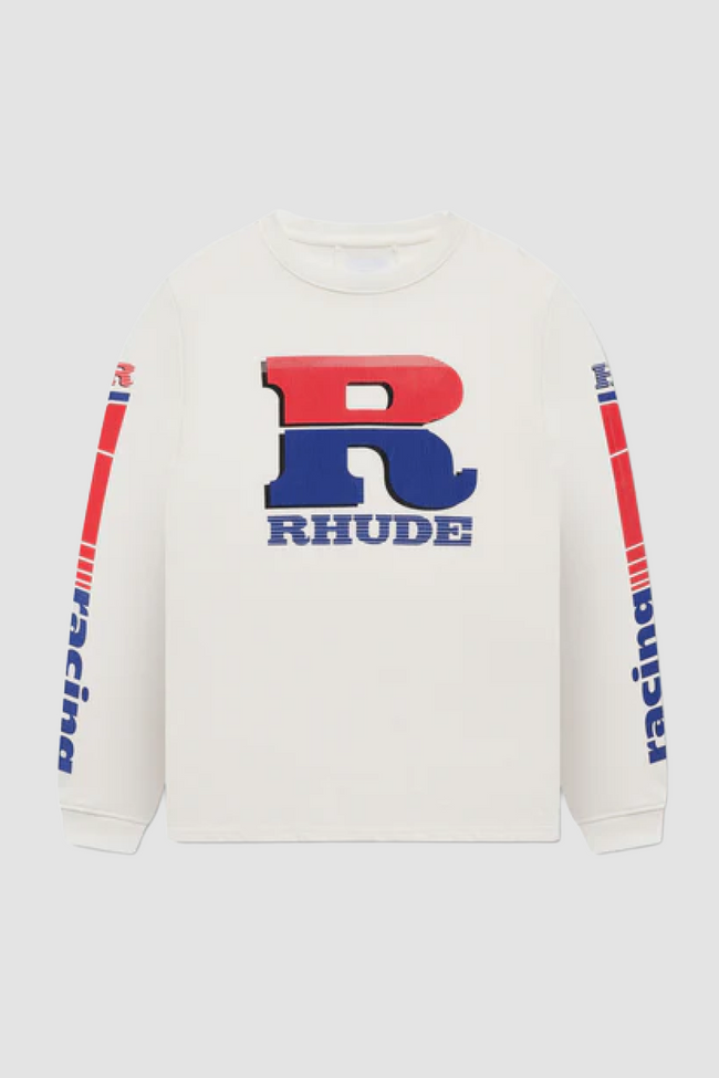 Rhude Split Petrol Logo L/S Tee - White