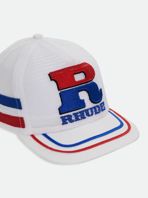 Rhude Split Petrol Logo Trucker Cap - White