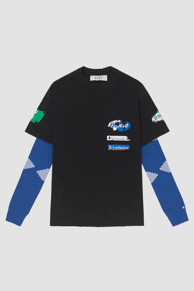 Piet F.C. LS Knitted Tee - Black/Blue