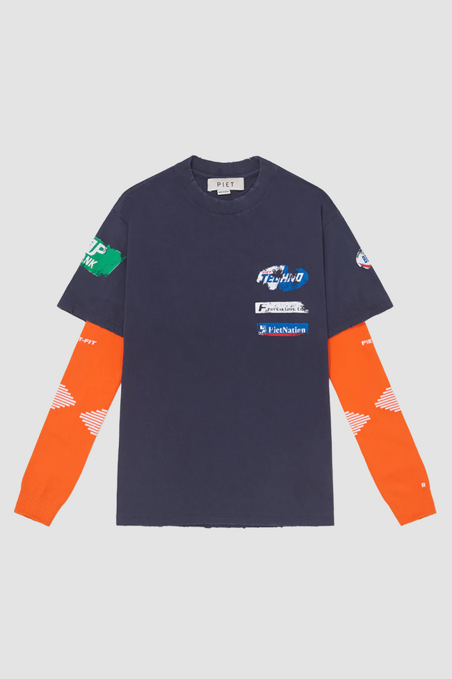 Piet F.C. LS Knitted Tee - Navy/Orange