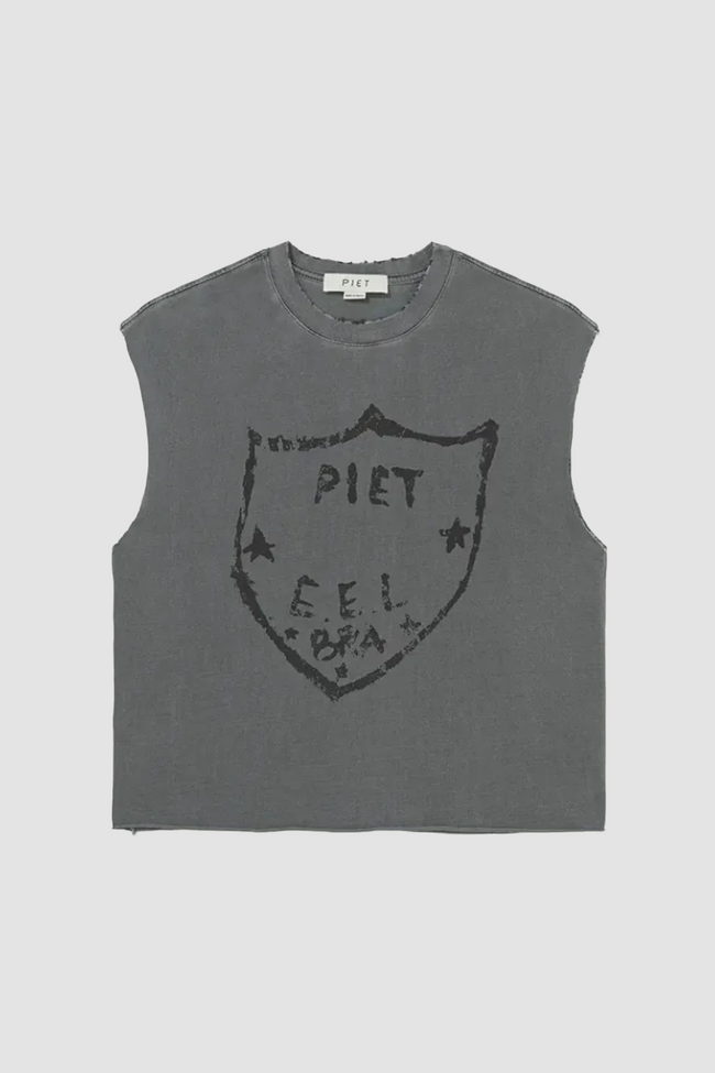 Piet Emblem Oversized Raw Edge Tank - Vintage Black