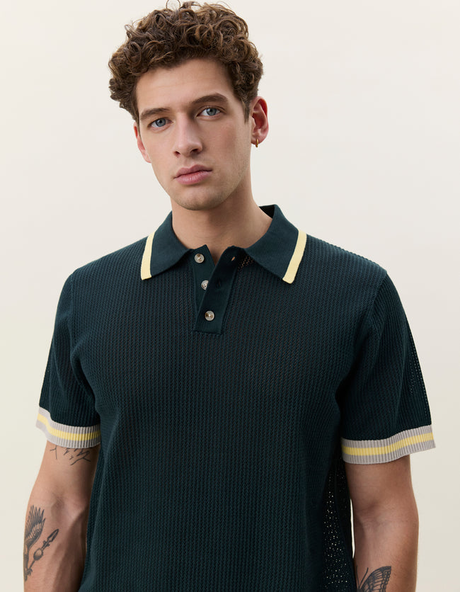 Les Deux Lace Knitted Polo - Pine