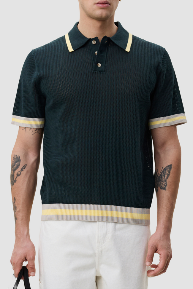 Les Deux Lace Knitted Polo - Pine