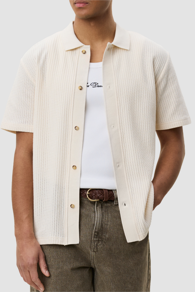 Les Deux Pointelle SS Shirt - Eggnog White