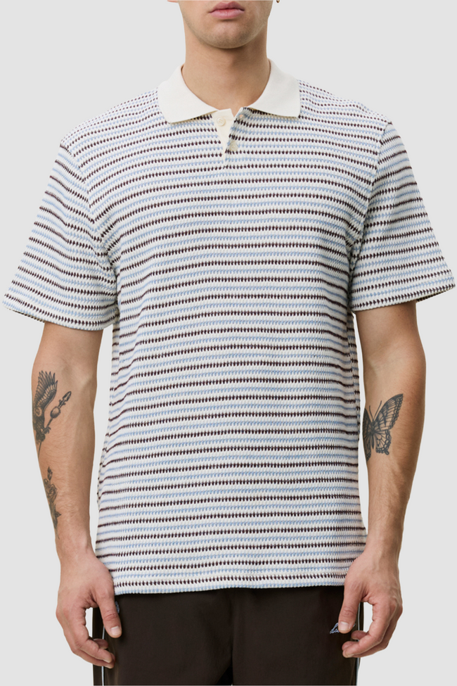 Les Deux Knitted Stripe Polo - Eggnog White