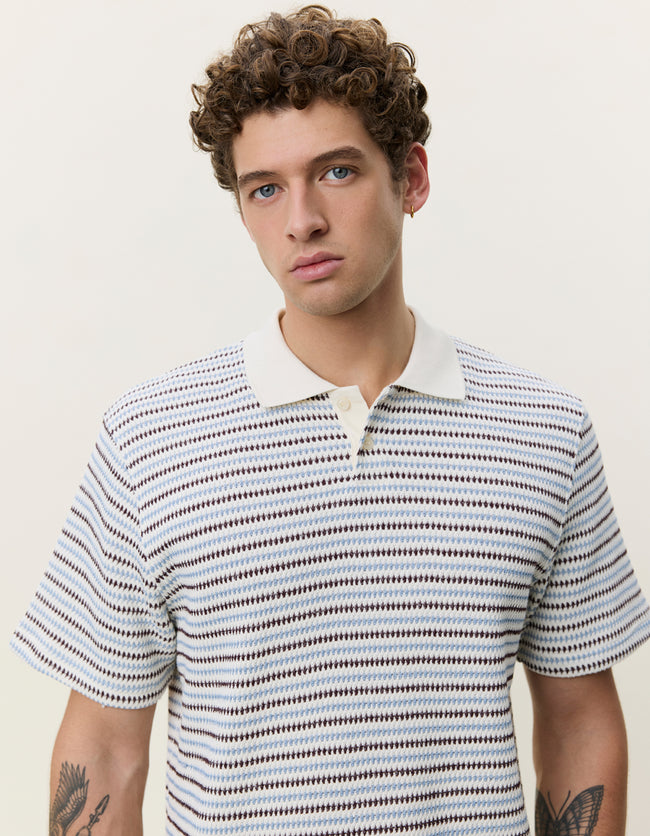 Les Deux Knitted Stripe Polo - Eggnog White