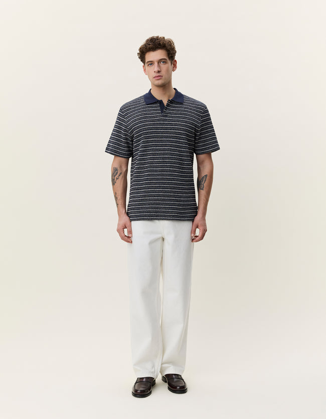 Les Deux Knitted Stripe Polo - Dark Blue Night
