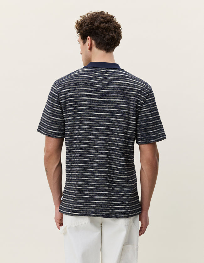Les Deux Knitted Stripe Polo - Dark Blue Night