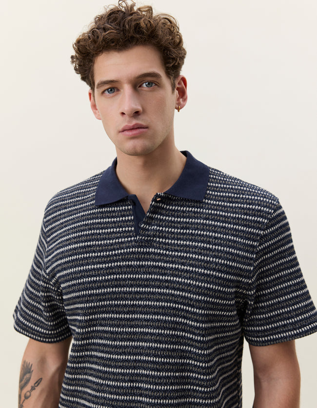 Les Deux Knitted Stripe Polo - Dark Blue Night