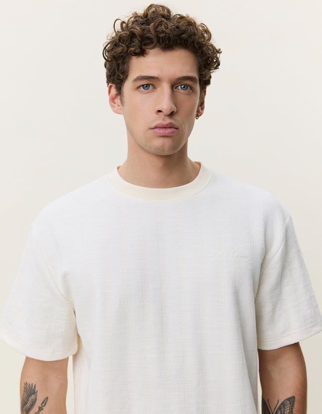 Les Deux Stripe Jacquard Tee - Eggnog White