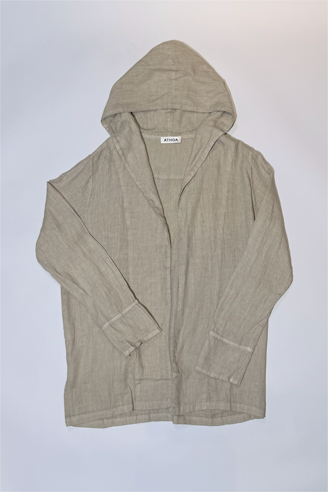 Athoa Linen Loose Hooded Jacket - Beige