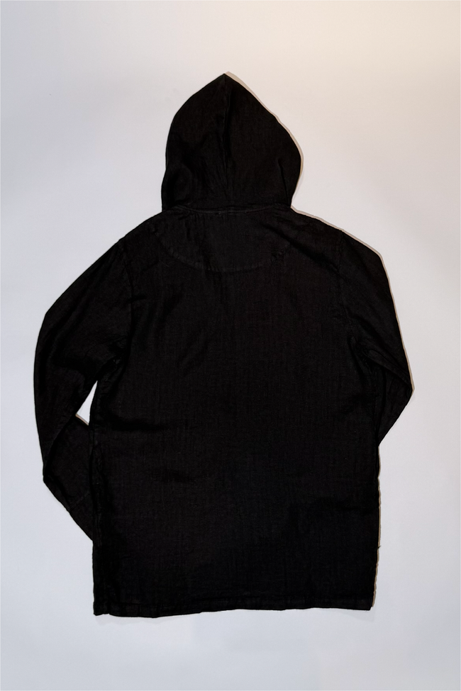Athoa Linen Loose Hooded Jacket - Black