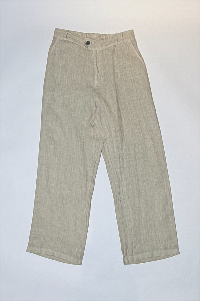 Athoa Straight Fit Linen Pants - Beige