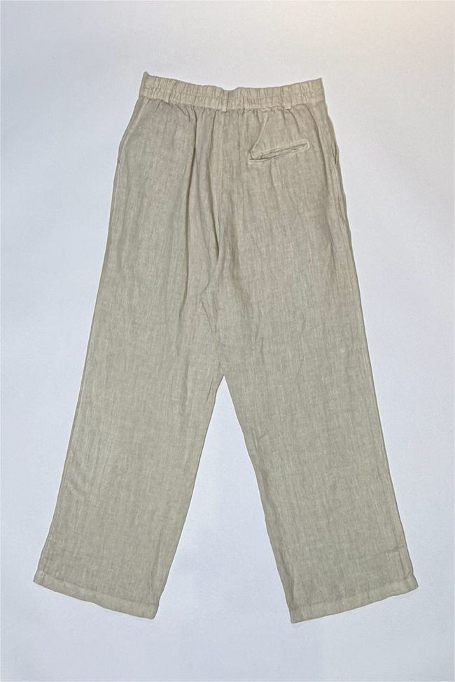 Athoa Straight Fit Linen Pants - Beige