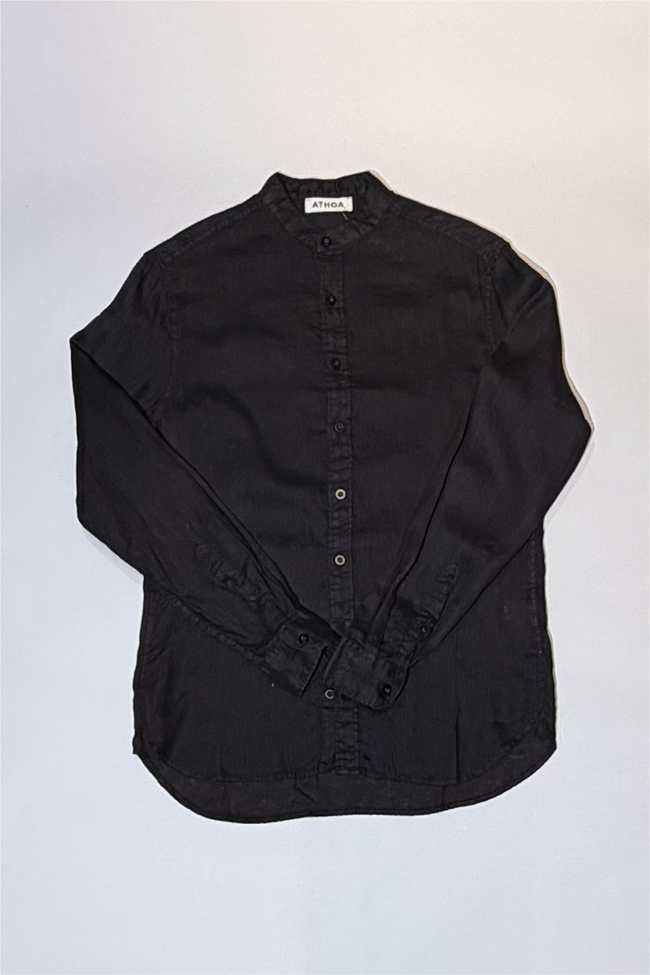 Athoa Mao Collar Linen Shirt - Black