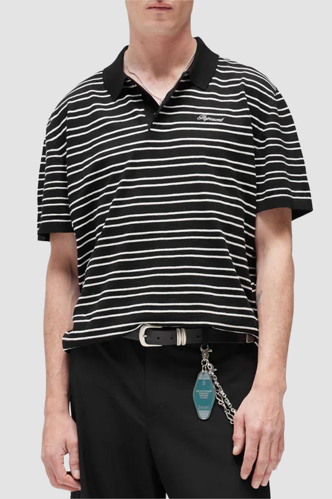 Represent California Striped Knit Polo - Jet Black