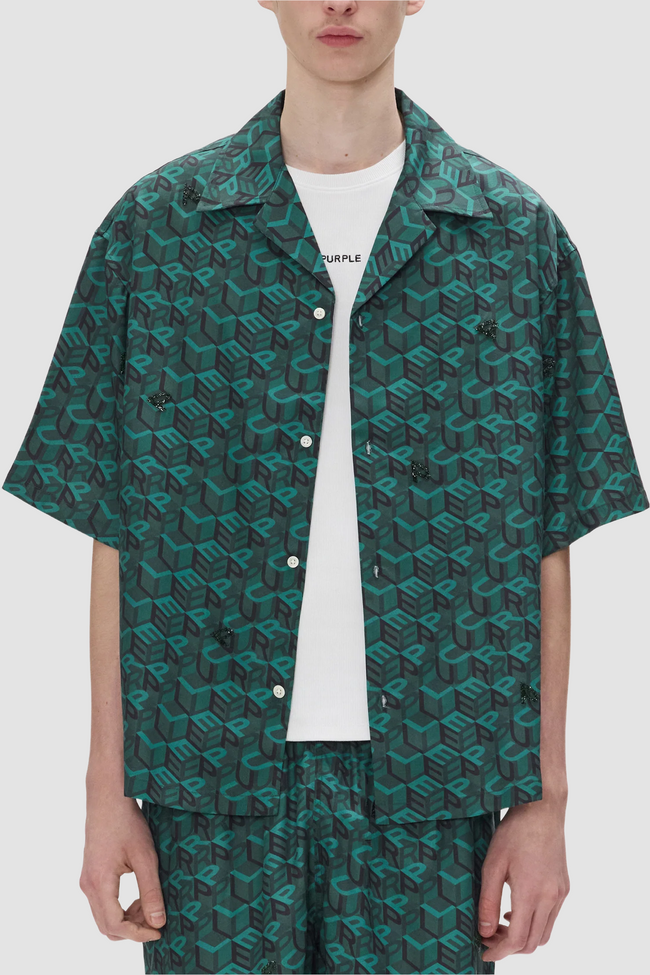 Purple Brand M3015-LYWH Cube Monogram Shirt - Green